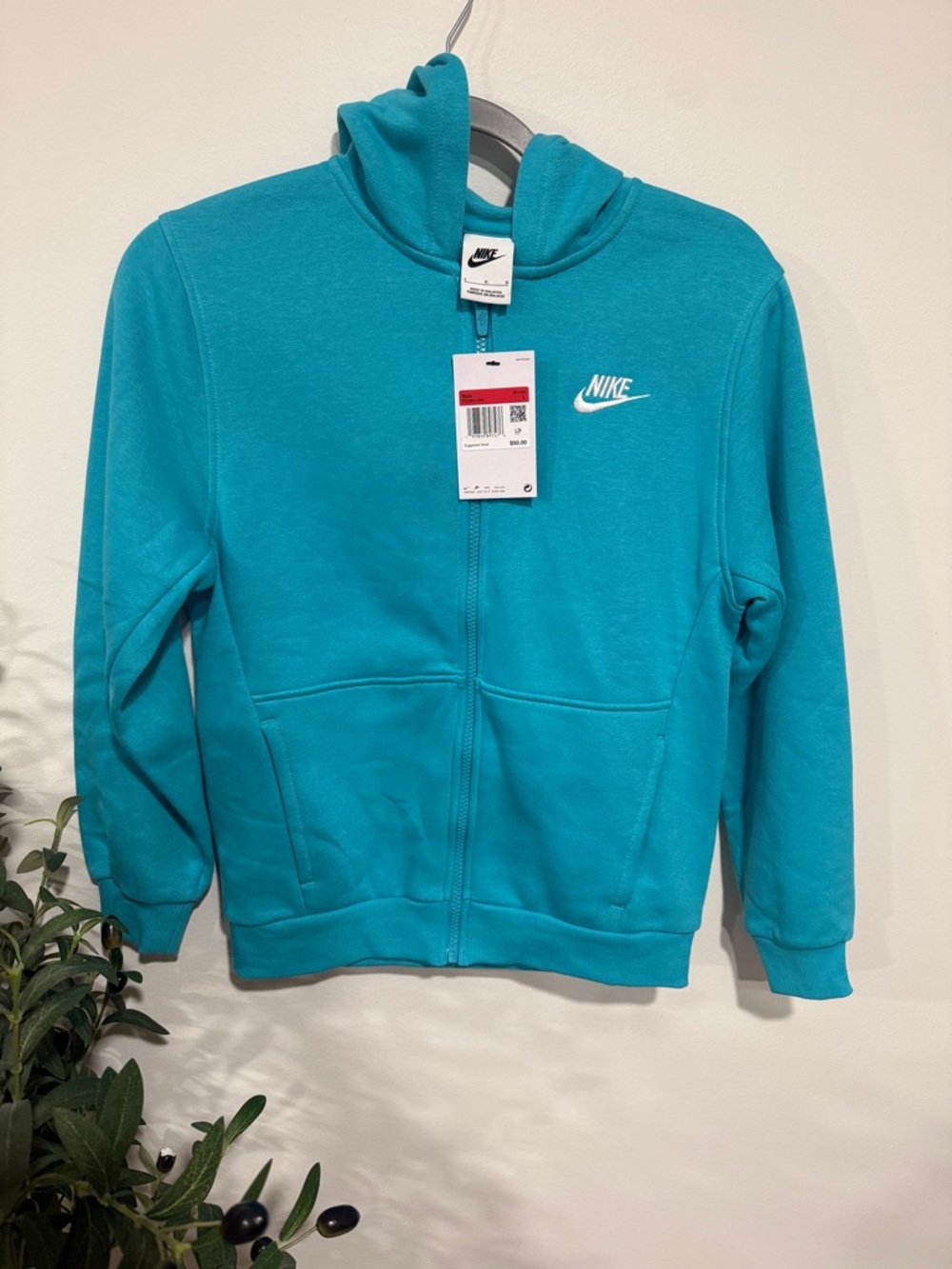 Nike Kids Teal Zip-Up Hoodie with White Logo